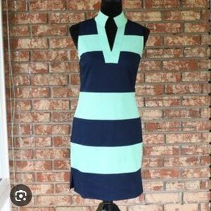 Sail to Sable Tunic Sheath Dress Sz S Small Aqua Navy Blue Colorblock Cotton